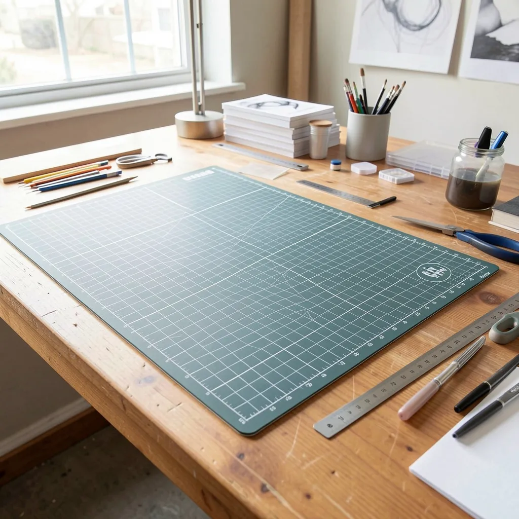 Self-healing cutting mat with grid measurements